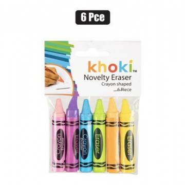 NOVELTY ERASERS PENCIL CRAYON 6 PIECE